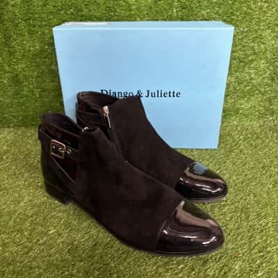 Django & Juliette Black Patent Suede Shoes Size 44