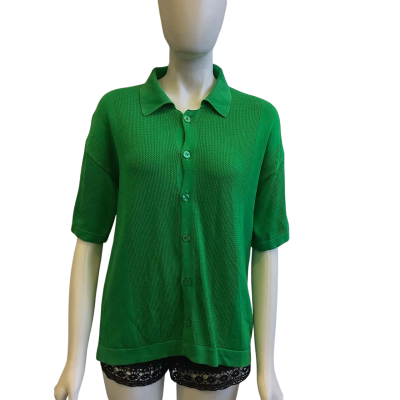 AERE Women's Size 10 Short Sleeved Button Up Shirt Green 