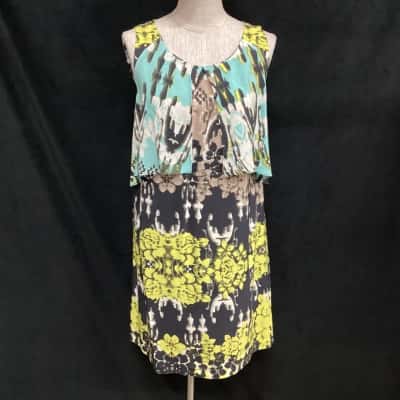 Veronika Maine Womens  Size 6 Sleeveless Dress  Black  / Blue / Yellow 