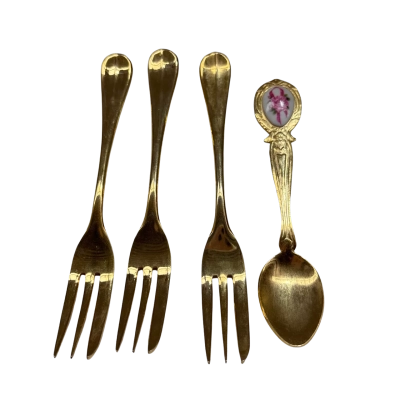 X3 desert forks plus x1 small teaspoon 23k gold platted (forks only) JAPAN 