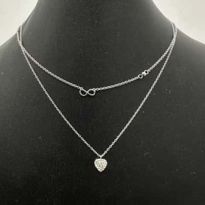  Womens Necklace Silver 925 x2 infinity Symbol and Rhinestone Heart