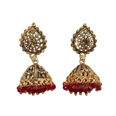  Women's Gold and Red Jhumki Earrings 
