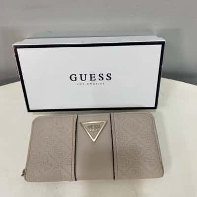 Guess Womens Embossed Zip-up Purse Natural 