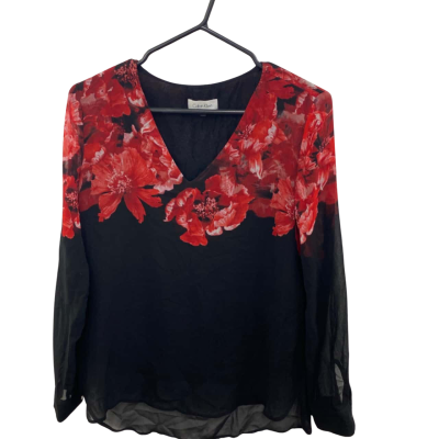 Calvin Klein Womens  Size 10 Long Sleeve Top Black  / Floral 