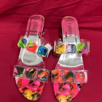 Fashion  Women's Multicoloured with Rhinestones Chunky Heel Sandals Size 43 