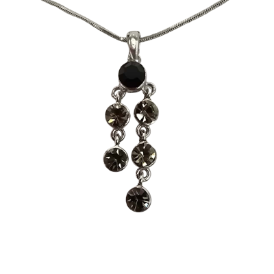  Womens Necklace Silver Plate with Black and Palest Green Crystals