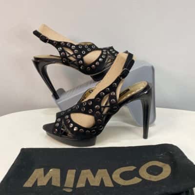 Mimco Womens  Size 37 / 6 - 6.5 Suede Leather Studded Heels Black  