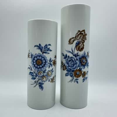 2 x Franklin Porcelain Floral Vases: 1977 Bavaria Limited Edition 