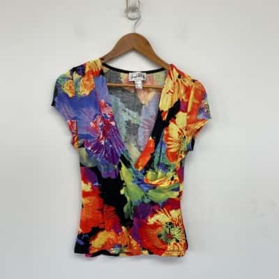 Joseph Ribkoff Colourful Pattern Short Sleeve Top  Size 8 