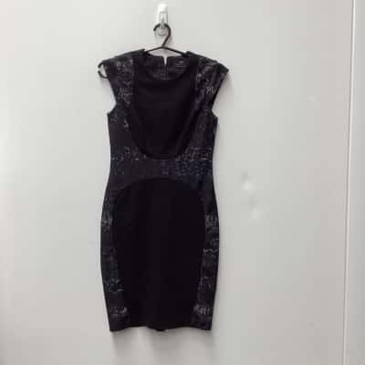 Cue Womens  Size 8 Casual Dress Black  / Blue / Pattern 