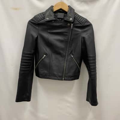 Alice In The Eve Women's Leather Cropped Jacket Size 8.5 Black  