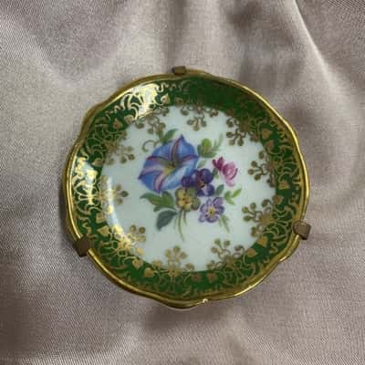 Limoges France Miniature Green Rimmed Floral Plate 