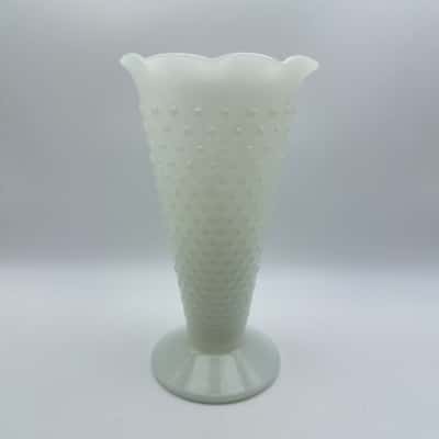 Vintage Hobnail Milk Glass Footed Trumpet Vase 