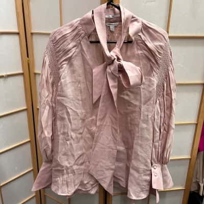 Country Road Womens  Size 14 Button Up Top / Long Sleeve Shirt Beige / Pink  