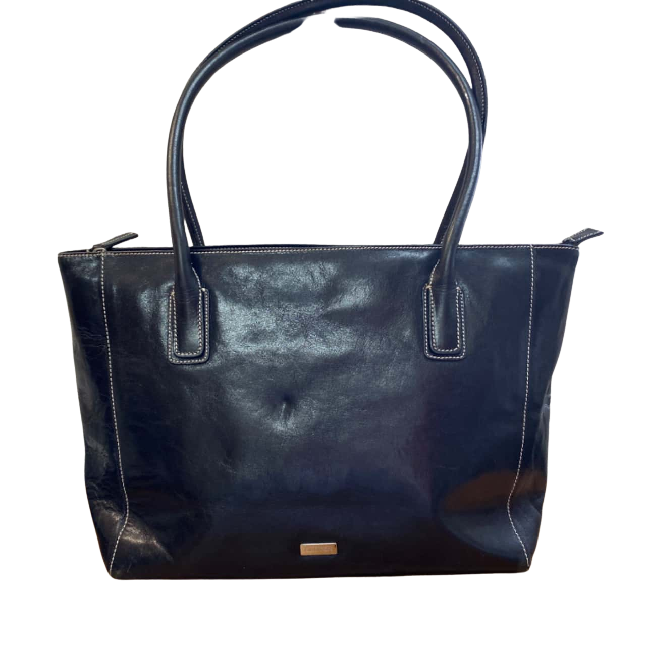 Womens Oroton Black Leather Top Handle Tote Bag With Contrast Cream