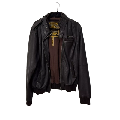 Superdry Mens  Size XL Leather Jacket Brown 