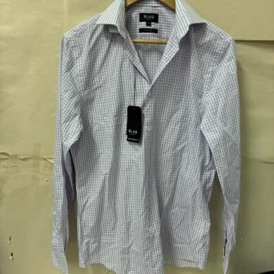 Blaq Mens Size 37 Long Sleeve Shirt Blue Checked