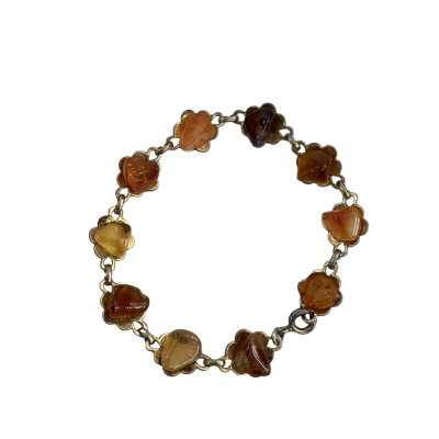  Womens Vintage Bracelet Gold Tone Flowers with Gemstones 