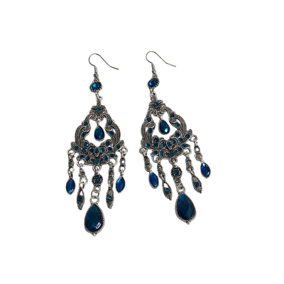  Blue Boho Chandelier Statement Earrings