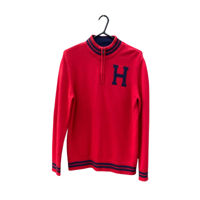 Mens Tommy Hilfiger Size XL Quarter Zip Jumper Red / Navy Blue 