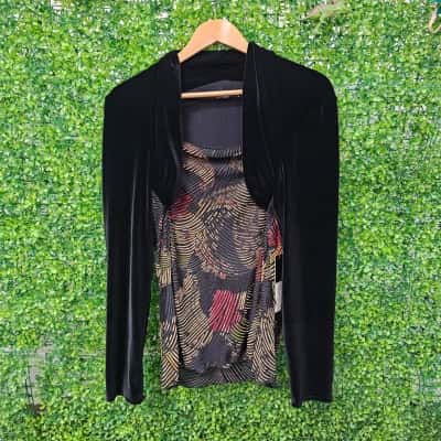 HOT! Womens  Size 16 Long Sleeve Top Black  / Gold / Red 