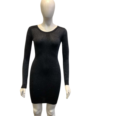 Witchery Women's Size 6 Long Sleeved Rib Stretch Mini Dress Black Sparkle 