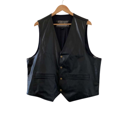 RJAYS Men's Genuine Leather Motorcycle Vest Jacket Size L Press Stud (Made in Pakistan)