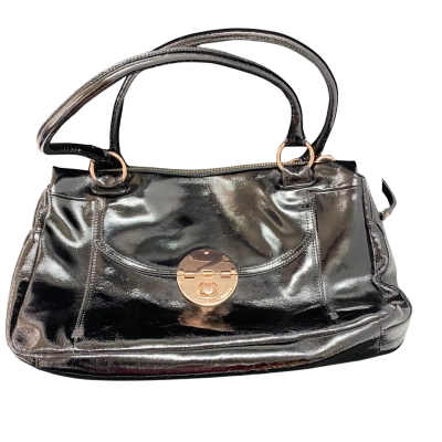 Mimco Womens Handbag Black Patent with Rose Gold Hardware