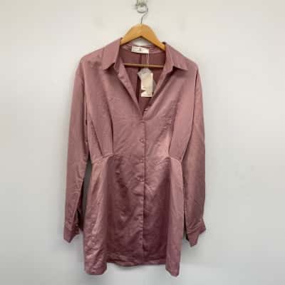 Commense Lilac Long Sleeve Shirt Mini Dress  Size L 