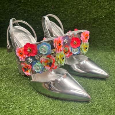 ASOS Papaya Silver Heel With Flowers Size 7