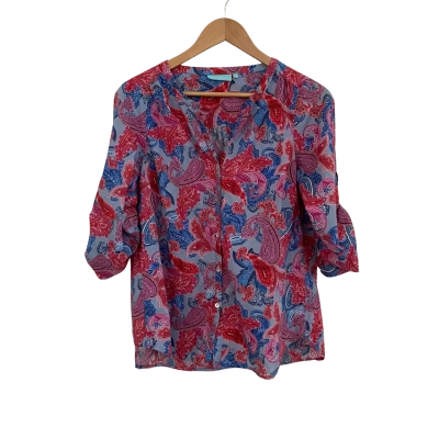 Blue Illusion Womens  Size M 3/4 Sleeve Top / Button Up Top Blue / Multicoloured 