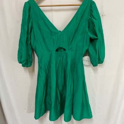 Pilgrim Aurora Puff Sleeve Mini Dress in Green Size 12