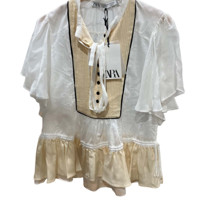 Zara Womens  Size XS Short Sleeve Top Nude / White 