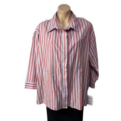 Topshop Petite Womens Size UK 10 Pale Red / Blue Grey Striped 3/4 Sleeve Shirt 