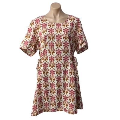 Princess Highway Womens Size 20 Cream / Pink / Brown Floral Short Sleeve Mini Dress (new)