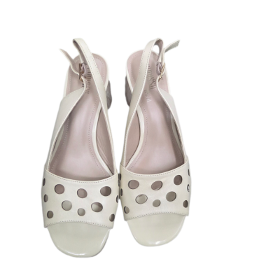 Chrissie Cream Cut-Out Slingback Block Heel Sandals – Size 39  Stylish Chrissie slingback sandals in a soft cream colour, featuring circular cut-out detailing across the front, open toes and chunky wood-look block heels.  Designed with adjusta