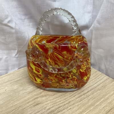 Art Glass Hand Blown Purse - Red and yellow Design