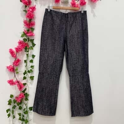 Scanlan Theodore Womens Tweed Denim Flared Leg Pants Size 10 Indigo 