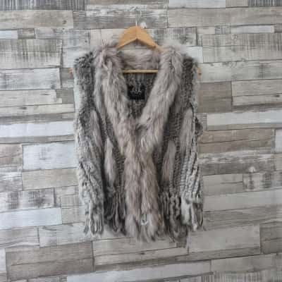  Womens Rabbit Fur Vest Size M Grey 