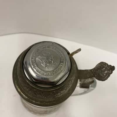 German Beer Stein: West Germany October Fest Bike Bell Bier Mug with Pewter Lid