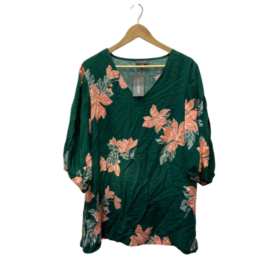 Autograph Womens  Size 18 Green 55% linen, 45% viscose ‘timeless beauty rack’ green floral v-neck top