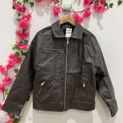 Cotton On Mens Leo Faux Leather Jacket Size M / S Brown 
