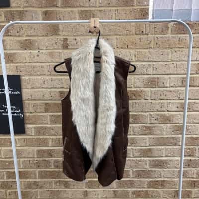 River Island Womens faux suede shearling gilet vest Size 8 