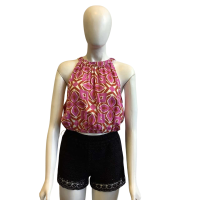 BNWT Sportsgirl Women's Size 12 Sleeveless Linen Blend Crop Top Pink Pattern   