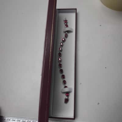 Womens 925 Sterling Silver Pink Tourmaline Diamond Bracelet 