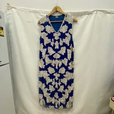 Unbranded Women's Vintage Style Sequin Dress Size M / S Blue / White 