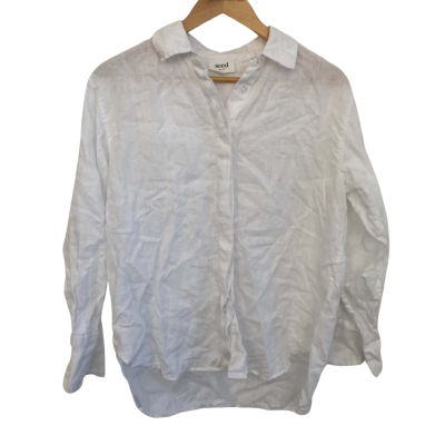 Seed Heritage Linen Womens  Size 6 Button Up Top / Long Sleeve Shirt White 