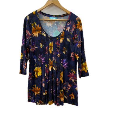 Blue Illusion Womens  Size L Blouse Floral / Navy Blue 