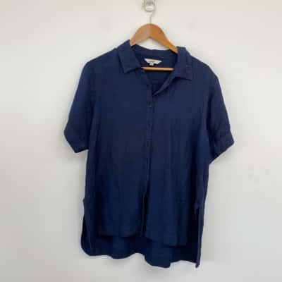 Adrift Navy Blue Short Sleeve Linen Shirt  Size XL 