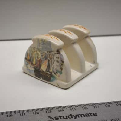 Vintage Ceramic Toast Rack Venetian Harbour Sailing Boat Transfer Print